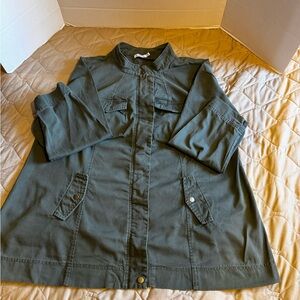 Just Fab Army Green Plus Size 3X Utility Jacket Front Pockets Long Sleeves Zip